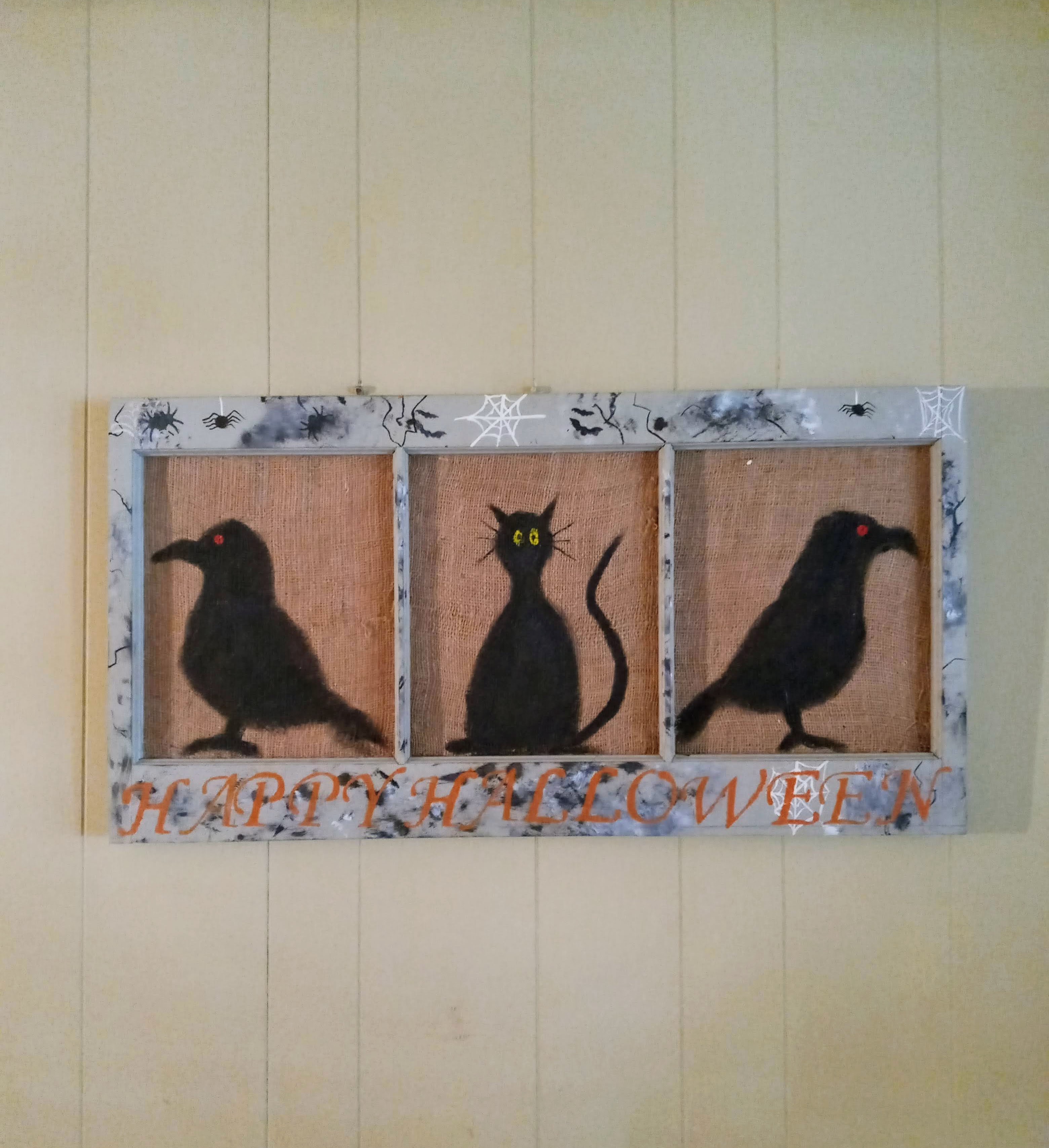 Black cat and Crows Halloween painting